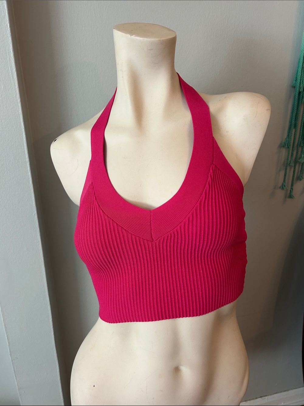 Babaton / Aritzia Ribbed Halter Crop Bralette - Hot Pink